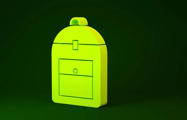 Icono de la mochila amarilla aislado sobre fondo verde. Concepto minimalista. 3D ilustración 3D render — Foto de Stock