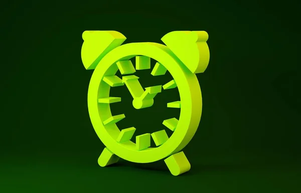 Yellow Alarm clock icon isolated on green background. Wake up, get up concept. Time sign. Minimalism concept. 3d illustration 3D render