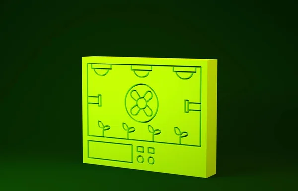 Yellow Smart farming technology - farm automation system icon isolated on green background. Minimalism concept. 3d illustration 3D render