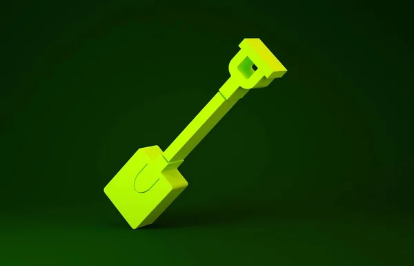 Gul trädgård spade ikon isolerad på grön bakgrund. Trädgårdsredskap. Verktyg för trädgårdsodling, jordbruk, jordbruk. Minimalistiskt koncept. 3D-illustration 3D-återgivning — Stockfoto