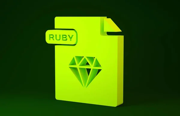 Yellow RUBY file document. Download ruby button icon isolated on green background. RUBY file symbol. Minimalism concept. 3d illustration 3D render — 스톡 사진