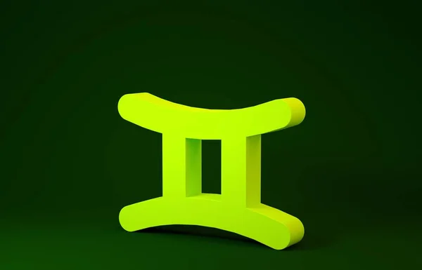 Signo zodiacal Géminis amarillo aislado sobre fondo verde. Colección de horóscopos astrológicos. Concepto minimalista. 3D ilustración 3D render —  Fotos de Stock