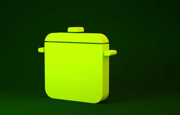 Icono de olla de cocina amarilla aislado sobre fondo verde. Hervir o guisar el símbolo de la comida. Concepto minimalista. 3D ilustración 3D render — Foto de Stock