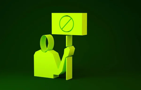 Gele Natuur redden protest pictogram geïsoleerd op groene achtergrond. Aardse planeet bescherming, milieu kwesties demonstratie. Minimalisme concept. 3d illustratie 3d renderen — Stockfoto