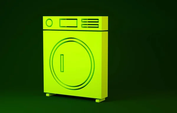 Icône Rondelle jaune isolée sur fond vert. Icône machine à laver. Laveuse de vêtements - machine à laver. Symbole d'appareil électroménager. Concept de minimalisme. Illustration 3D rendu 3D — Photo