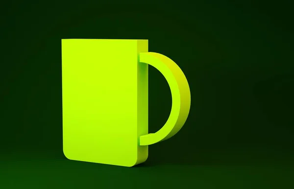 黄色咖啡杯图标孤立在绿色背景上.茶杯热饮咖啡。最低纲领的概念。3D渲染3D插图 — 图库照片
