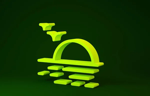 Yellow Sunset icon isolated on green background. Minimalism concept. 3d illustration 3D render