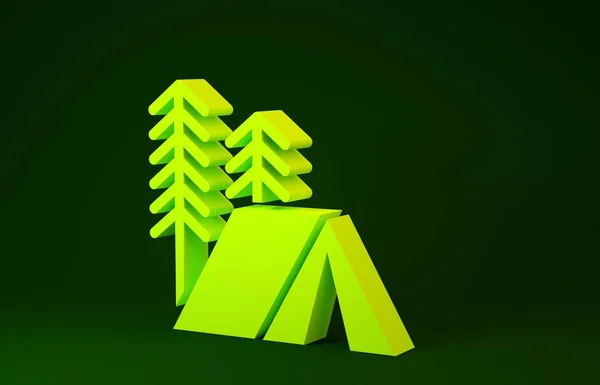 Žlutý turistický stan ikona izolované na zeleném pozadí. Kempingový symbol. Minimalismus. 3D ilustrace 3D vykreslení — Stock fotografie