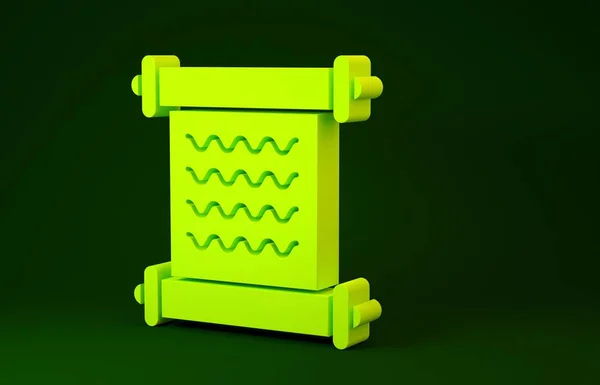 Decreto amarillo, papel, pergamino, icono de desplazamiento aislado sobre fondo verde. Concepto minimalista. 3D ilustración 3D render — Foto de Stock