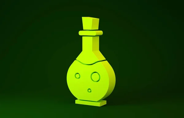 Frasco de vidro amarelo com ícone de elixir mágico isolado no fundo verde. Activo do jogo de computador. Conceito de minimalismo. 3D ilustração 3D render — Fotografia de Stock