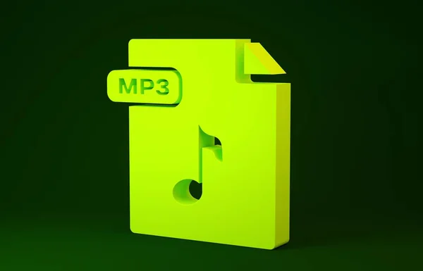 Žlutý dokument MP3. Stáhnout mp3 tlačítko ikonu izolované na zeleném pozadí. Mp3 music format sign. Symbol souboru MP3. Minimalismus. 3D ilustrace 3D vykreslení — Stock fotografie