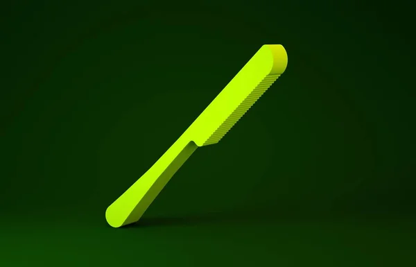 緑の背景に黄色のナイフアイコンを隔離。かわいいシンボル。最小限の概念。3Dイラスト3Dレンダリング — ストック写真