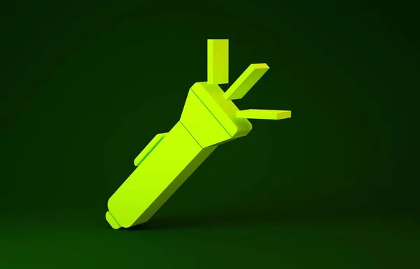 Icono de linterna amarilla aislado sobre fondo verde. Concepto minimalista. 3D ilustración 3D render —  Fotos de Stock