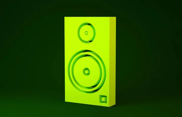 Yellow Stereo speaker icon isolated on green background. Sound system speakers. Music icon. Musical column speaker bass equipment. Minimalism concept. 3d illustration 3D render
