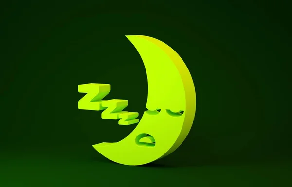 Gele Maan icoon geïsoleerd op groene achtergrond. Bewolkt nachtteken. Slaapdromen symbool. Nacht- of bedtijd teken. Minimalisme concept. 3d illustratie 3d renderen — Stockfoto