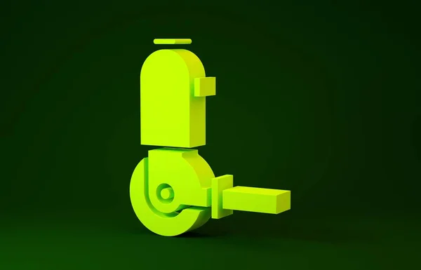 Amarillo Ángulo molinillo icono aislado sobre fondo verde. Concepto minimalista. 3D ilustración 3D render — Foto de Stock