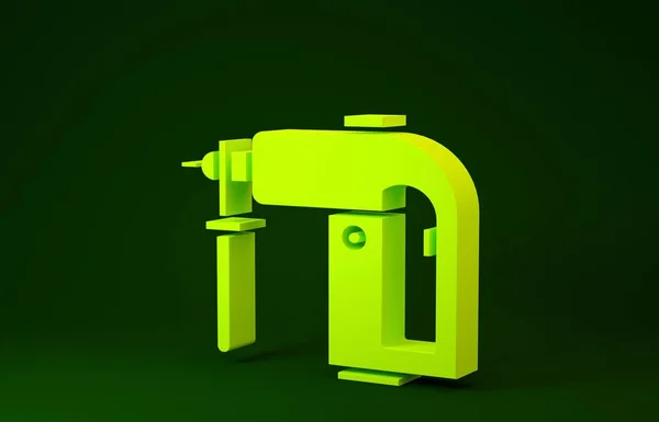 Žluté elektrické rotační kladivo vrtačka ikona izolované na zeleném pozadí. Pracovní nástroj pro výstavbu, dokončovací, opravárenské práce. Minimalismus. 3D ilustrace 3D vykreslení — Stock fotografie