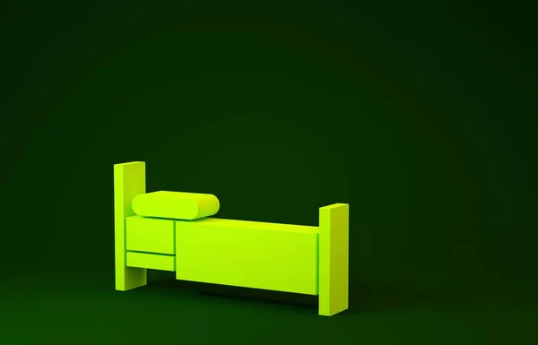 Ícone de cama amarelo isolado no fundo verde. Conceito de minimalismo. 3D ilustração 3D render — Fotografia de Stock