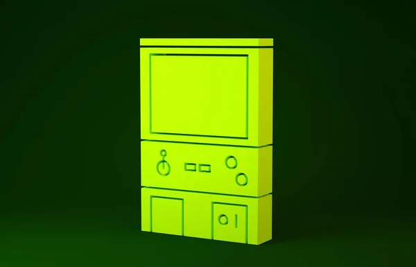 Ícone de máquina de jogo de arcade retro amarelo isolado em fundo verde. Conceito de minimalismo. 3D ilustração 3D render — Fotografia de Stock