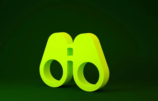 Ícono de prismáticos amarillos aislado sobre fondo verde. Buscar signo de software. Símbolo equipo espía. Concepto minimalista. 3D ilustración 3D render —  Fotos de Stock