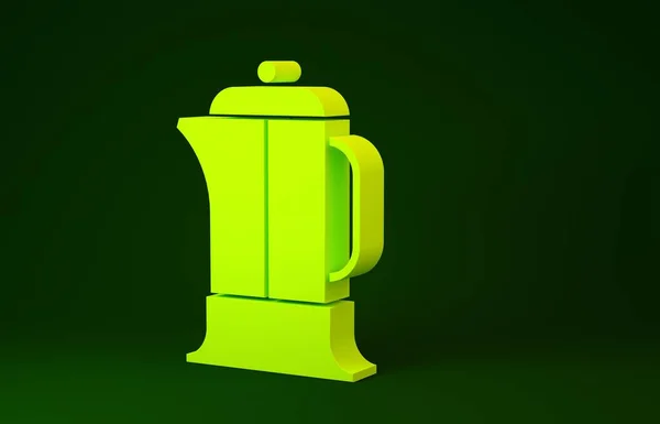 노란색 프랑스 언론 아이콘은 녹색 배경에서 분리되었습니다. 미니멀리즘의 개념입니다. 3d 삽화 3D 렌더링 — 스톡 사진