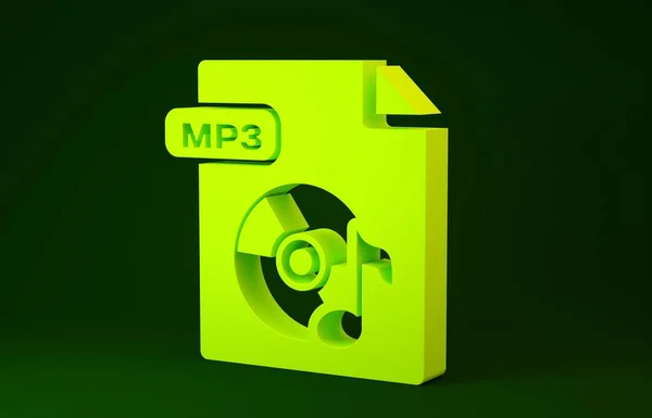 Documento del file MP3 giallo. Scarica icona pulsante mp3 isolato su sfondo verde. Segno di formato musicale Mp3. Simbolo file MP3. Concetto minimalista. Illustrazione 3d rendering 3D — Foto Stock