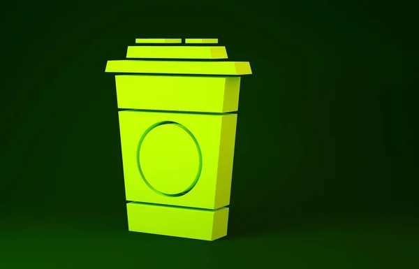 Yellow Paper glass icon isolated on green background. Soda drink glass. Fresh cold beverage symbol. Minimalism concept. 3d illustration 3D render — 스톡 사진