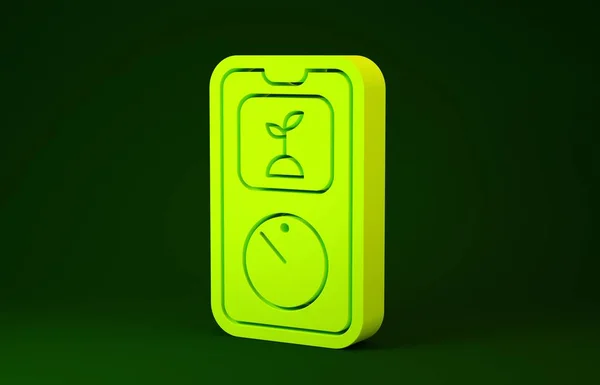 Yellow Smart farming technology - timer farm automation system in app icon isolated on green background. Minimalism concept. 3d illustration 3D render