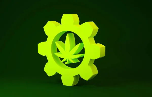 Yeşil zemin üzerinde marihuana ya da kenevir yaprağı ikonu bulunan sarı kimyasal test tüpü. Araştırma konsepti. Laboratuvar Cbd yağı konsepti. Minimalizm kavramı. 3d illüstrasyon 3d canlandırma — Stok fotoğraf