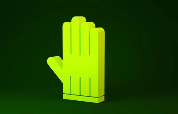 緑の背景に隔離された黄色の革の手袋アイコン。最小限の概念。3Dイラスト3Dレンダリング — ストック写真