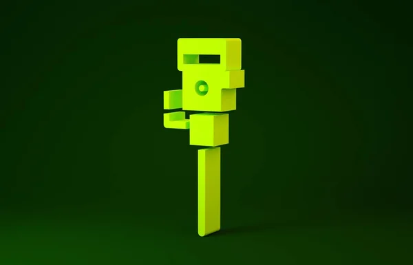 Yellow Construction jackhammer icon isolated on green background. Minimalism concept. 3d illustration 3D render — 스톡 사진