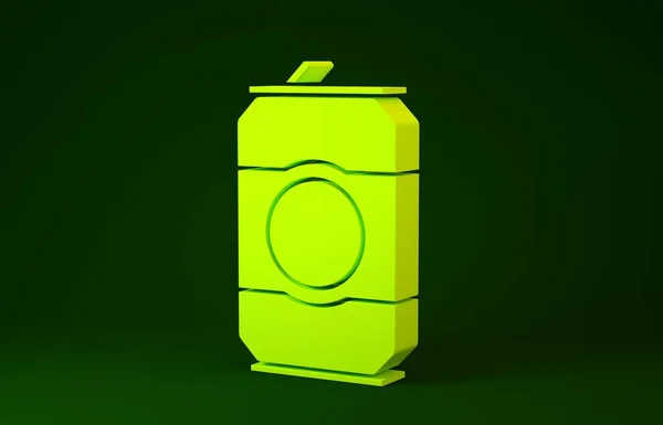 Icône de canette de bière jaune isolée sur fond vert. Concept de minimalisme. Illustration 3D rendu 3D — Photo