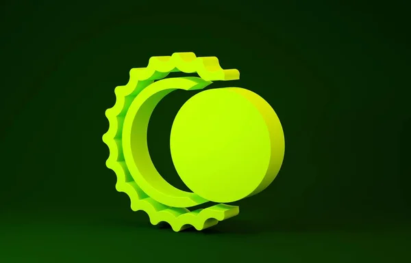 Gul Eclipse av solen ikonen isolerad på grön bakgrund. Total ekolod förmörkelse. Minimalistiskt koncept. 3D-återgivning för 3D — Stockfoto