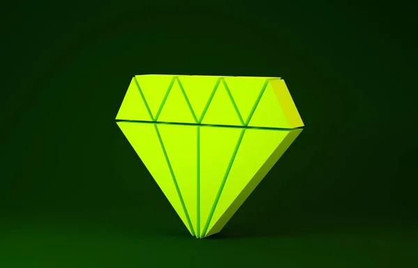 노란 다이아몬드 아이콘은 녹색 배경에 분리되어 있습니다. 보석의 상징. 젬 스톤. 미니멀리즘의 개념입니다. 3d 삽화 3D 렌더링 — 스톡 사진