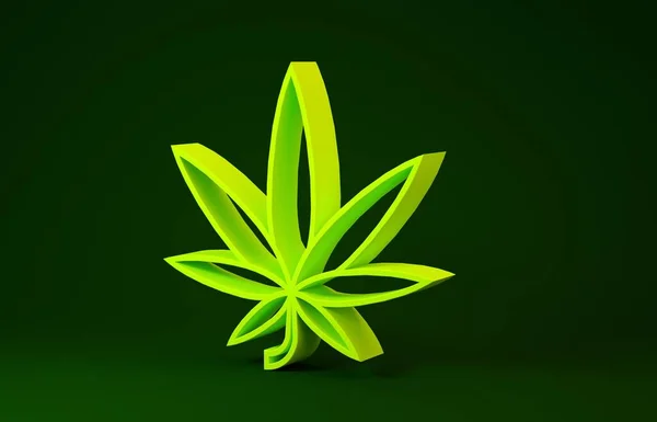 Жовта медична марихуана або значок листя конопель ізольовані на зеленому фоні. Конопляний символ. Концепція мінімалізму. 3D ілюстрація 3D рендеринга — стокове фото