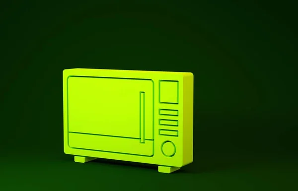 Sárga Mikrohullámú sütő ikon elszigetelt zöld alapon. Háztartási gépek ikonja. Minimalizmus koncepció. 3d illusztráció 3D render — Stock Fotó