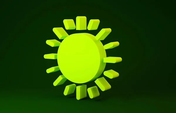 緑色の背景に黄色の太陽のアイコンが隔離されました。最小限の概念。3Dイラスト3Dレンダリング — ストック写真