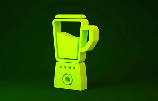 Gelbes Blender-Symbol isoliert auf grünem Hintergrund. Elektrischer Küchenmixer mit Schüssel. Smoothies, Cocktails oder Saft kochen. Minimalismus-Konzept. 3D Illustration 3D Renderer — Stockfoto