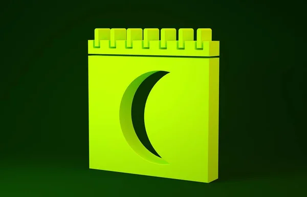 Fases de la luna amarilla icono del calendario aislado sobre fondo verde. Concepto minimalista. 3D ilustración 3D render —  Fotos de Stock