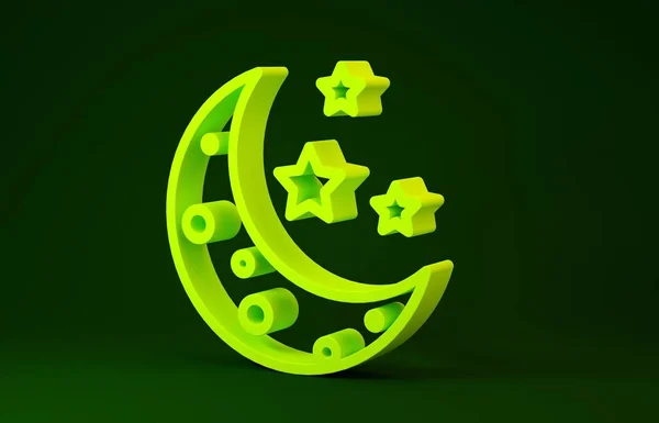 Ícone de lua amarela e estrelas isolado no fundo verde. Conceito de minimalismo. 3D ilustração 3D render — Fotografia de Stock