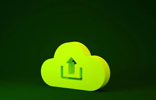 Yellow Cloud upload icon isolated on green background. Minimalism concept. 3d illustration 3D render