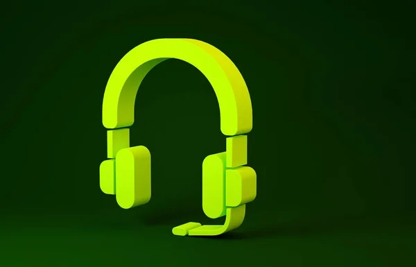 Auriculares amarillos icono aislado sobre fondo verde. Auriculares. Concepto para escuchar música, servicio, comunicación y operador. Concepto minimalista. 3D ilustración 3D render —  Fotos de Stock