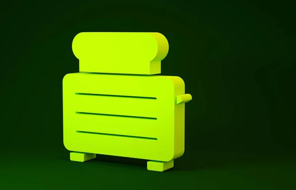 Yellow Toaster with toasts icon isolated on green background. Minimalism concept. 3d illustration 3D render — Stock Photo, Image