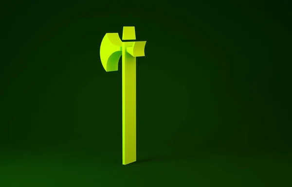 Yellow Medieval halberd icon isolated on green background. Medieval weapon. Minimalism concept. 3d illustration 3D render — 图库照片