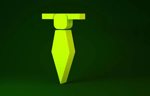 Gul slips ikon isolerad på grön bakgrund. Necktie och halsduk symbol. Minimalistiskt koncept. 3D-illustration 3D-återgivning — Stockfoto