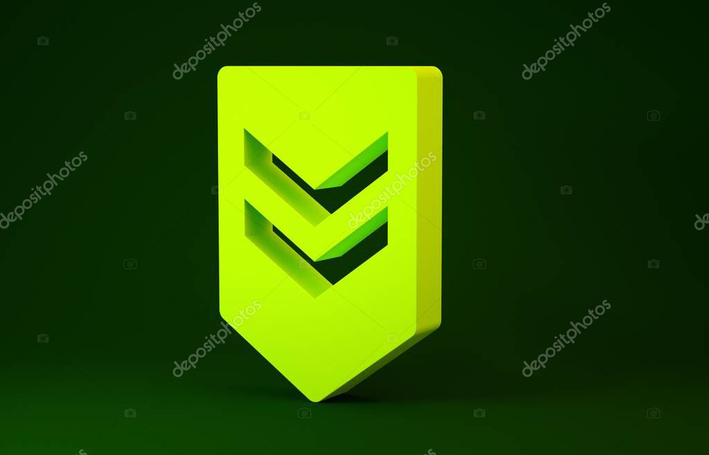 Yellow Chevron icon isolated on green background. Military badge sign. Minimalism concept. 3d illustration 3D render