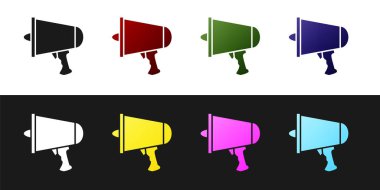 Kelimeyi yayın, megafon simgesi siyah beyaz arkaplanda izole edildi. Vektör İllüstrasyonu