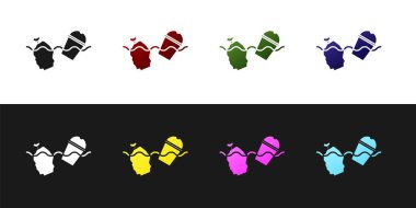 Siyah beyaz arka planda izole edilmiş okyanus ikonu kirliliği sorununu ayarlayın. Çöpler, plastikler, denizdeki poşetler. Vektör İllüstrasyonu