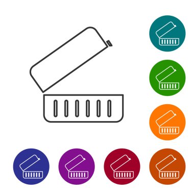 Gri çizgi beslenme çantası simgesi beyaz arkaplanda izole edildi. Simgeleri renk daire düğmelerine ayarla. Vektör İllüstrasyonu