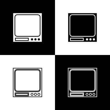 Elektronik ölçek simgesini siyah beyaz arkaplanda izole et. Ağırlık ölçüm aletleri. Vektör İllüstrasyonu